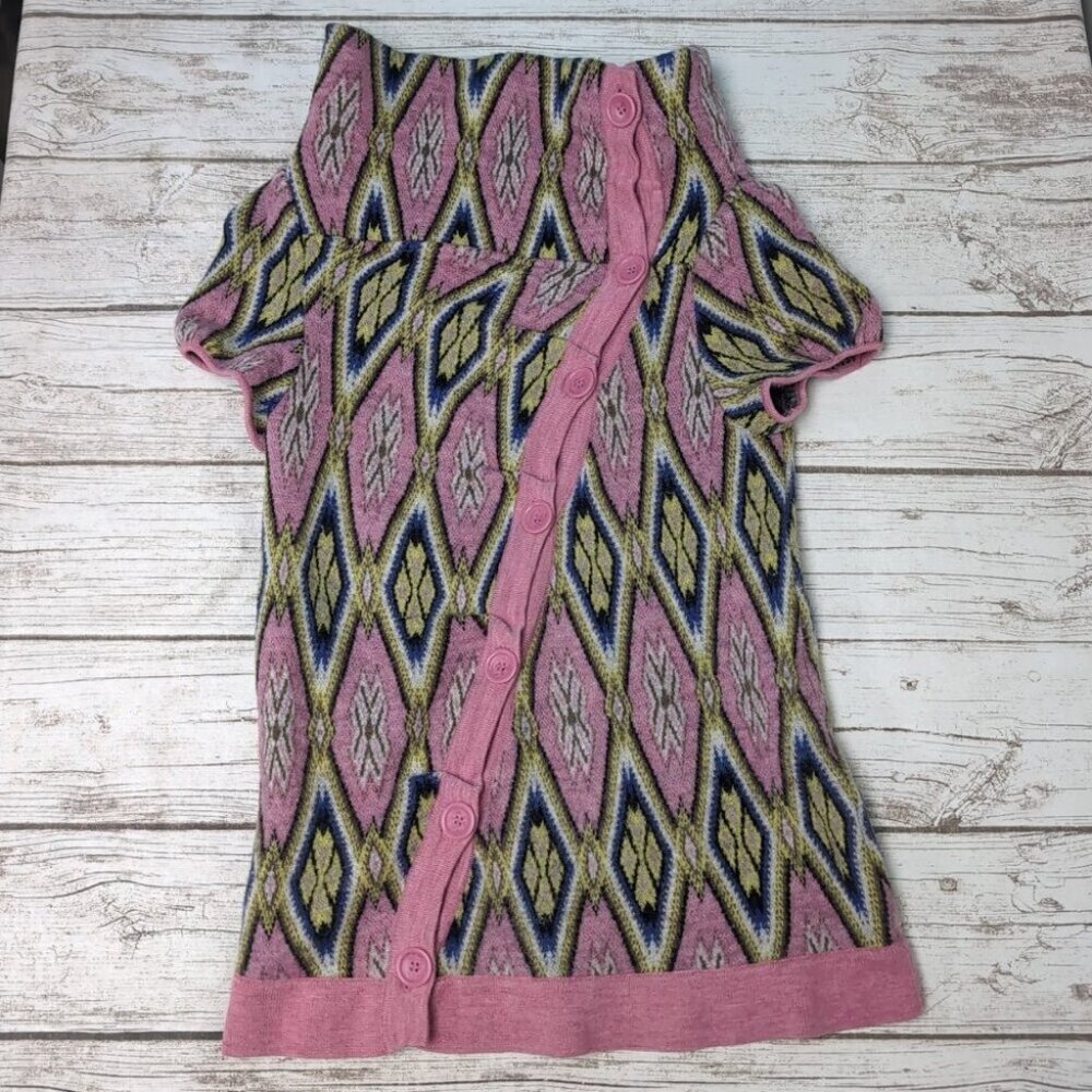 Moth Wool Asymmetrical Short Sleeve Cardigan Women Medium Geometric Print